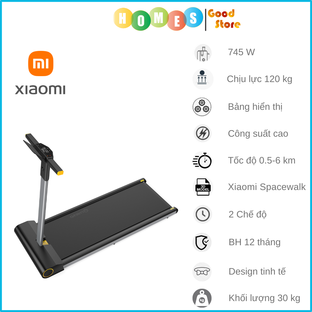 Máy Chạy Bộ XIAOMI Urevo Spacewalking Thông Minh, Kết Nối App, Độ Ồn Cực Thấp 25dB, Thiết Kế Mỏng Nhỏ Gọn Thảm Chạy Đàn Hồi 5 Lớp, Công Suất 745 W - Hàng Chính Hãng