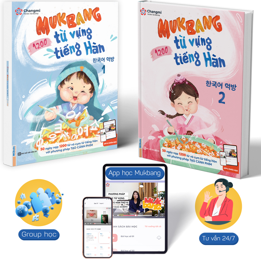 Mukbang 1200 Từ Vựng Tiếng Hàn Tổng Hợp (Trọn bộ 2 tập) - Trọn bộ giải pháp ghi nhớ 1200 từ vựng chỉ trong 50 ngày