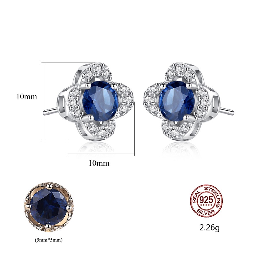 Khuyên Tai Bạc Nữ Cao Cấp B2393 Màu Xanh Lam Bảo Ngọc Jewelry