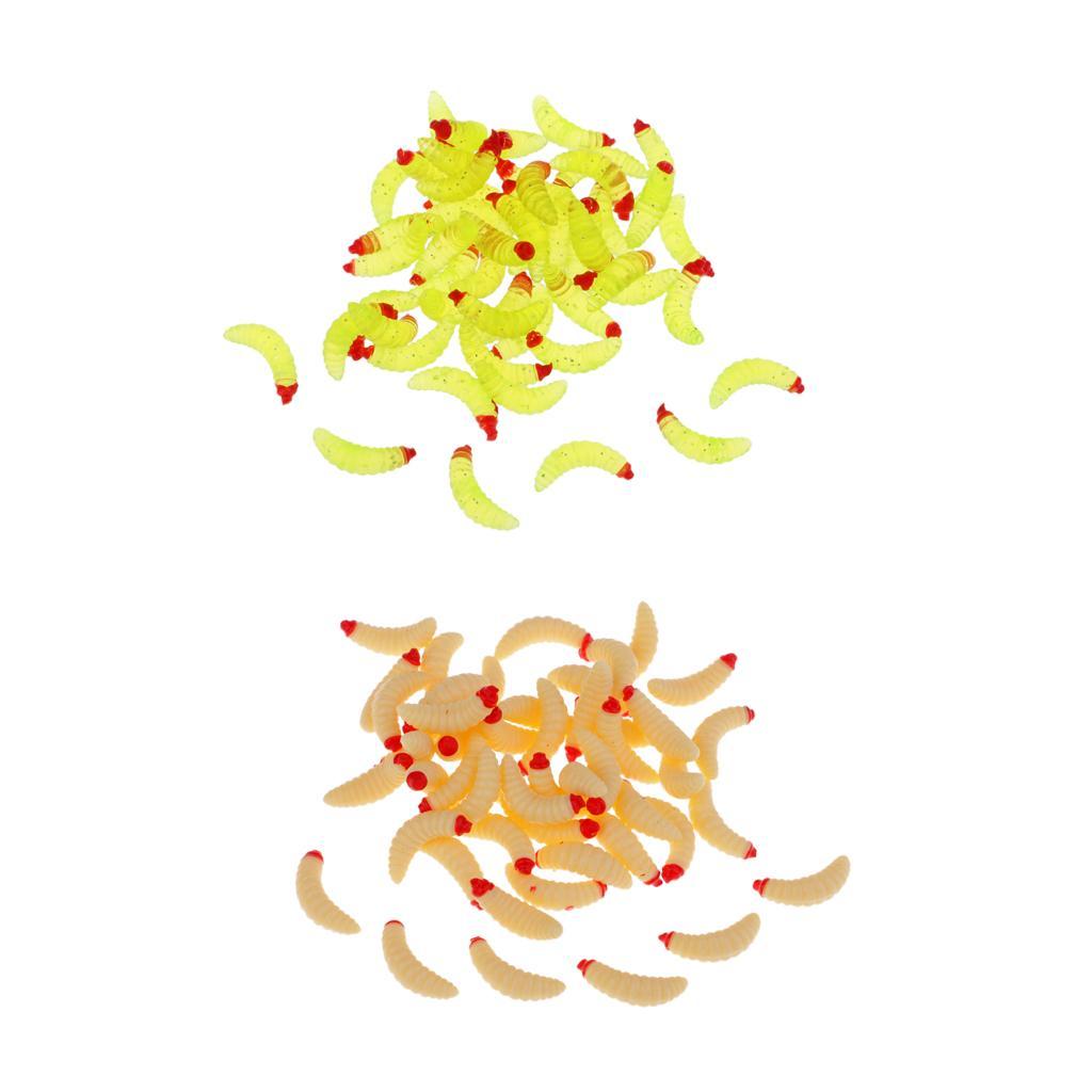 Soft Lures Bait,50Pcs Earthworm, Maggot Grub Worms Fishing Lures Baits 2.4cm