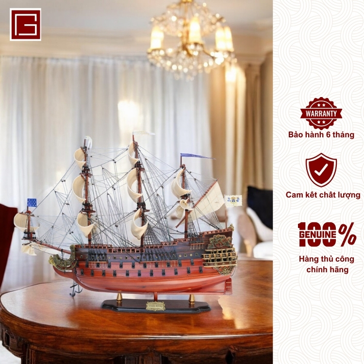 Thuyền gỗ Soleil Royal, mô hình thuyền gỗ phong thủy gỗ tràm nhiều kích thước, hàng thủ công chính hãng