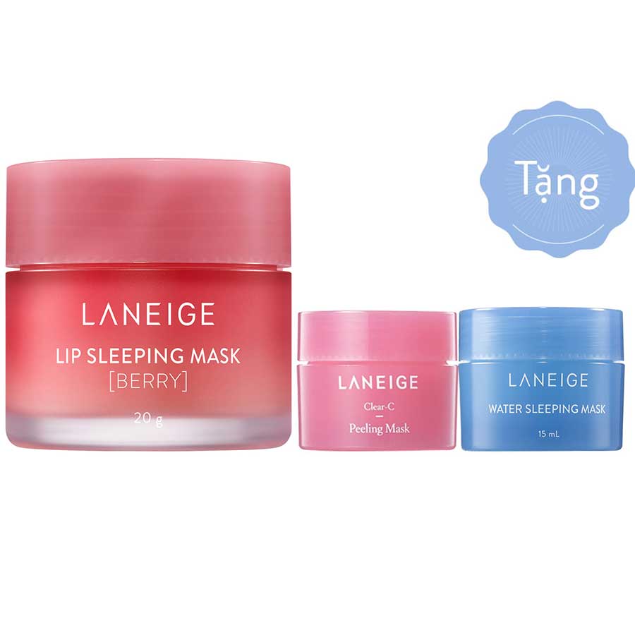 Mặt Nạ Ngủ Cho Môi Hương Berry Laneige Lip Sleeping Mask Berry 20g - Tặng Mặt Nạ Ngủ Water Sleeping Mask 15ml + Tặng Mặt Nạ Clear-C Peeling Mask 15ml