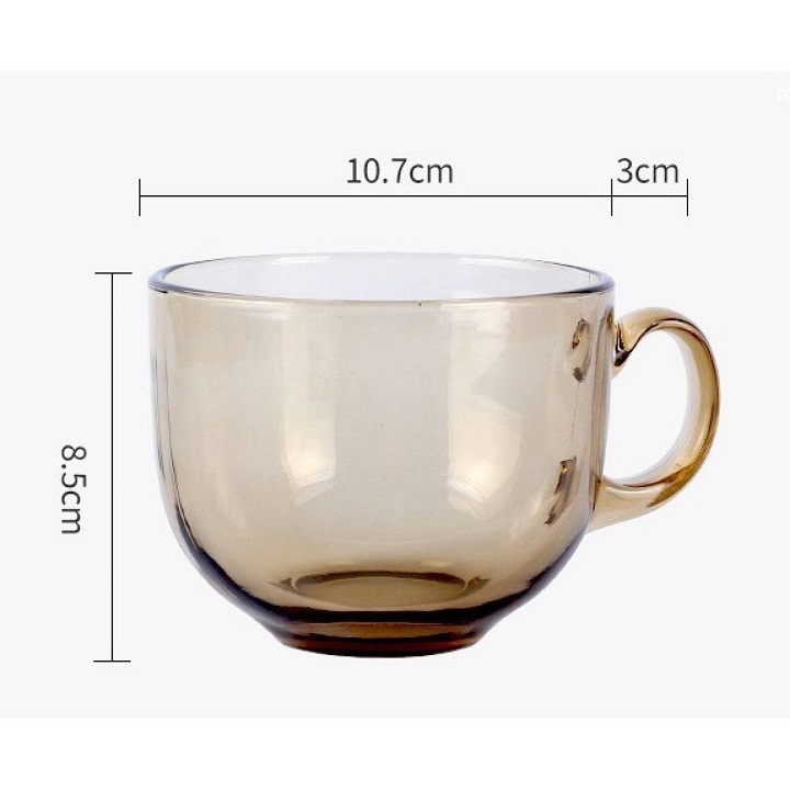 Combo 2 Cốc thủy tinh màu hổ phách 480 ml chịu nhiệt cao cấp có tay cầm