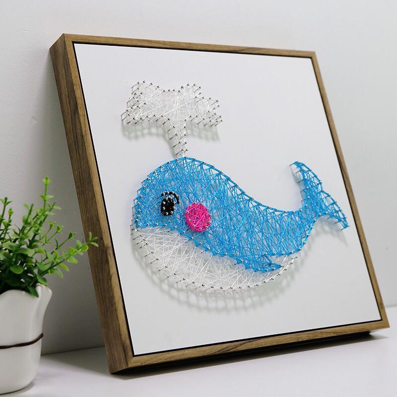 Tranh Chỉ Đinh - Tranh Dây - Cá voi xanh 30 x 30cm