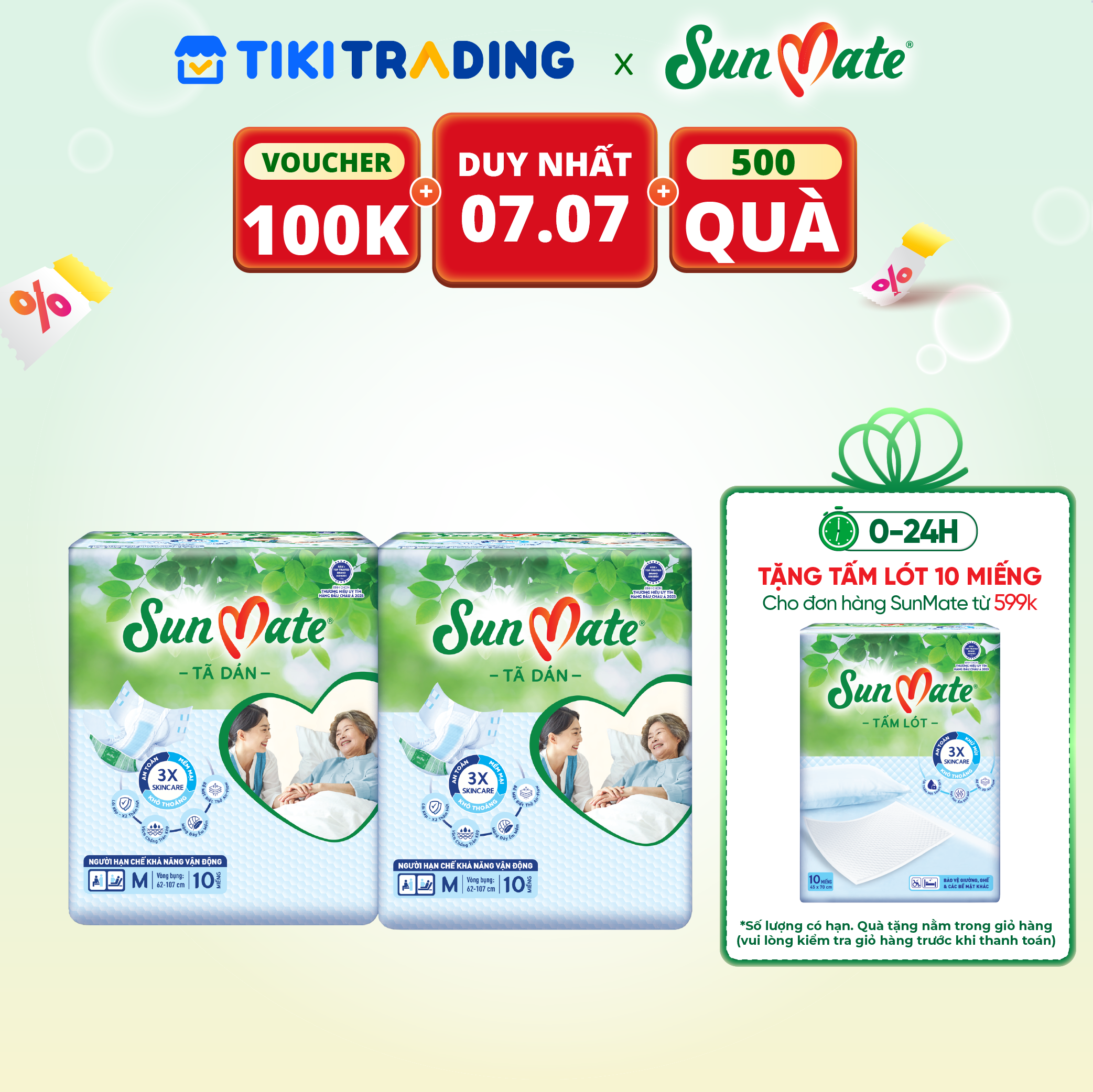 Combo 2 Tã Dán Người Lớn SunMate G2 Size M10 (10 Miếng)