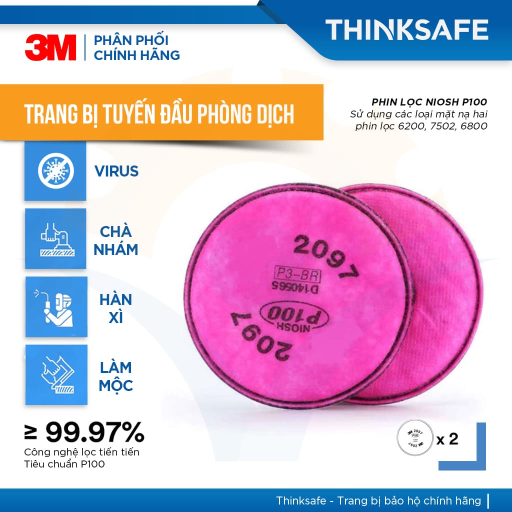 Mặt nạ phòng độc 3M Thinksafe, chống độc, chuyên phòng dịch, chống giọt bắn, lọc bụi mịn pm2.5, khói hàn - 7502/2097