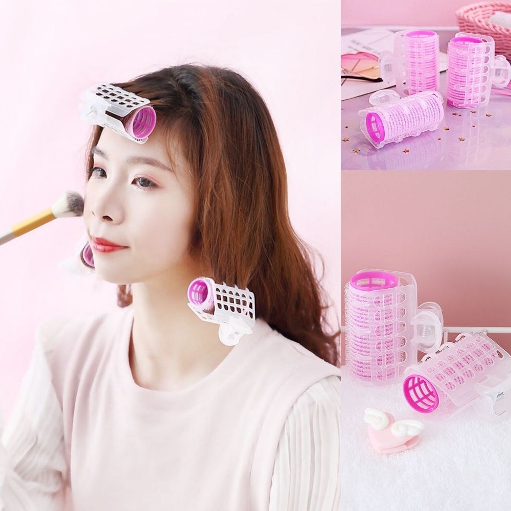 Set 3 Lô cuốn tóc gợn sóng tự dính có kẹp giữ tai thỏ Bunny màu pastel ngọt ngào KT30