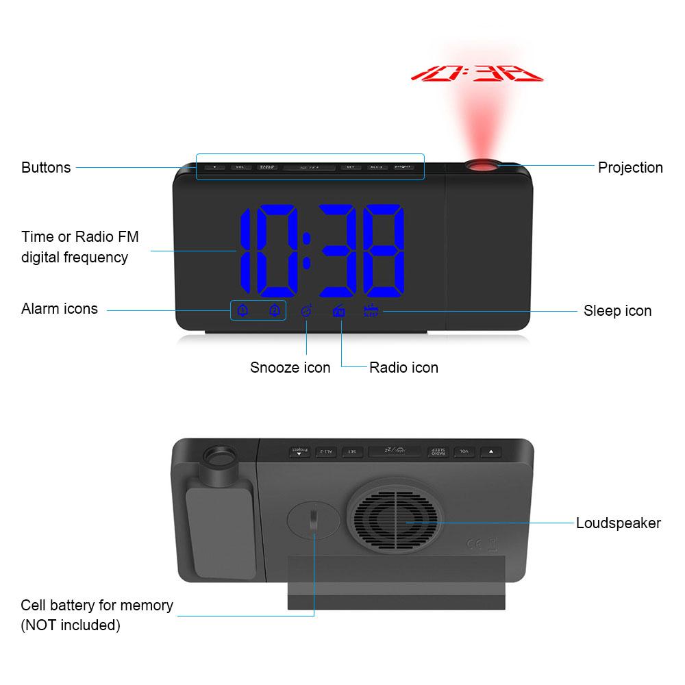 Đồng hồ báo thức đài FM có đèn Led chiếu lên trần, hoạt động bằng USB có thể điều chỉnh độ sáng