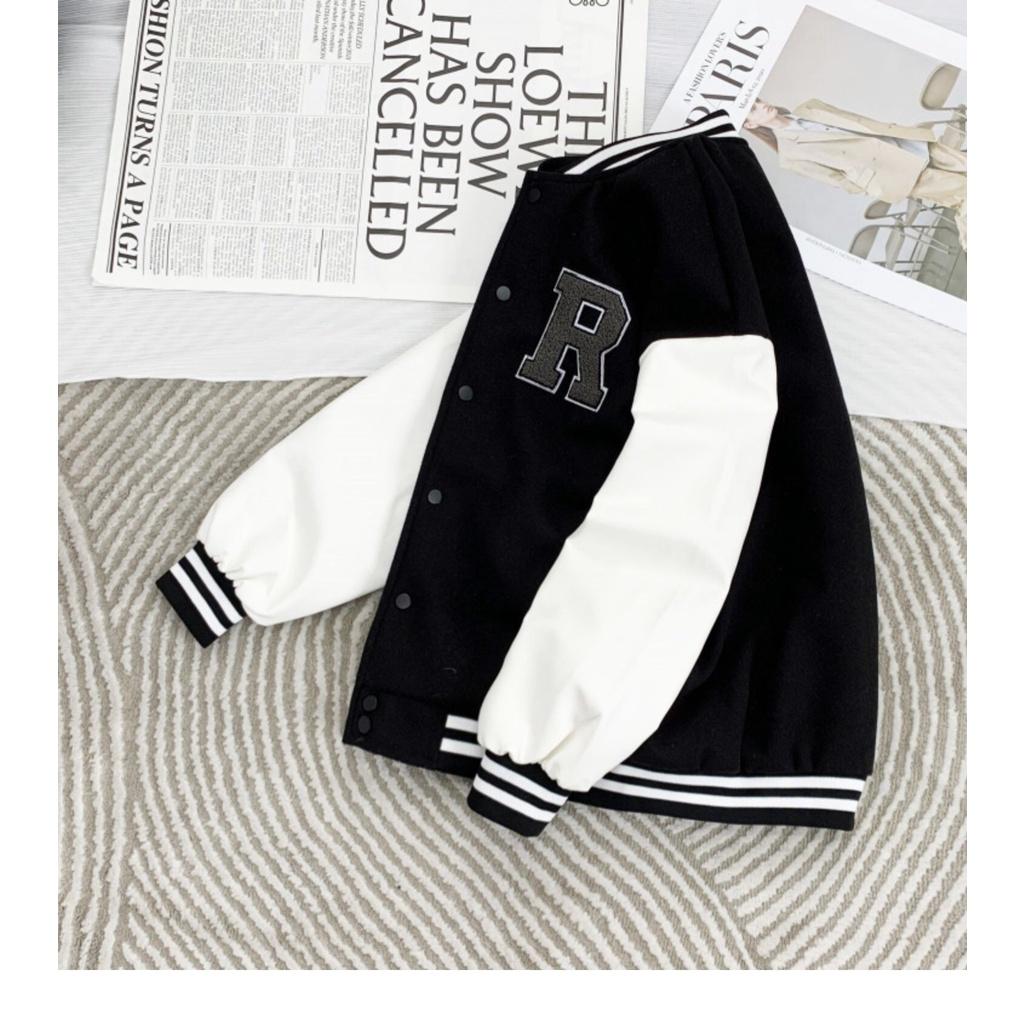 Hình ảnh Áo Khoác Bomber Varsity Jacket Bóng Chày Thêu Chữ  Chất Da Lộn Lót Dù Form Rộng Basic Nam Nữ Unisex Couple Ulzzang