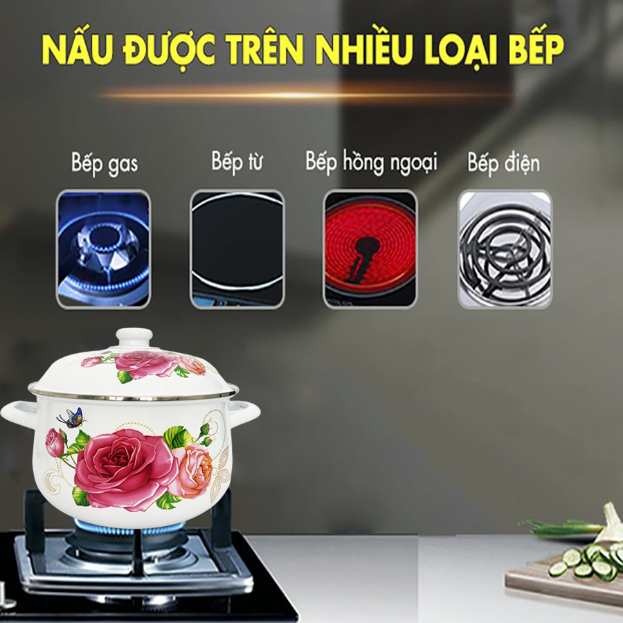 Bộ 5 Nồi Men Cao Cấp Đa Năng Galen G010 Không Gỉ Siêu Bền Siêu Tiện Lợi