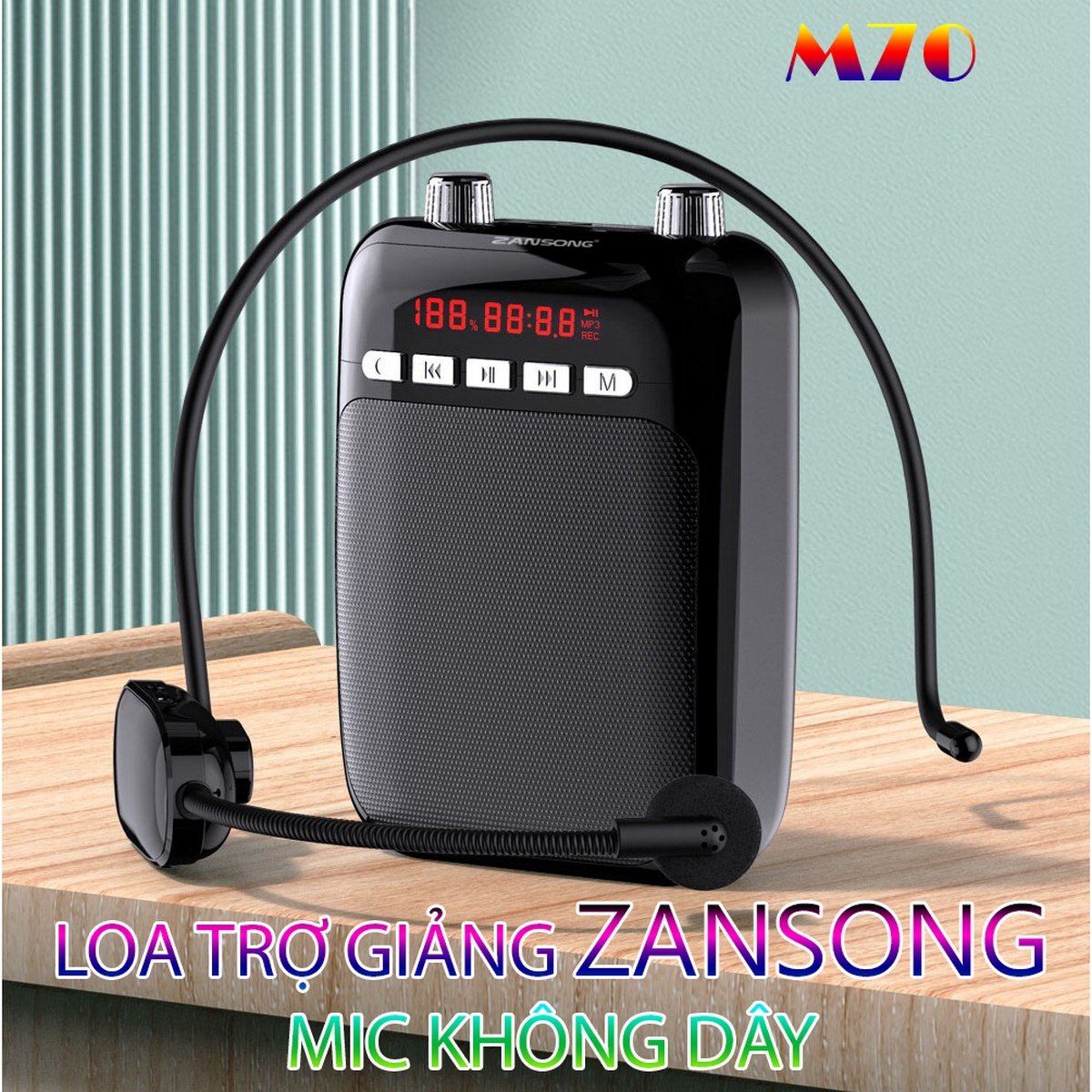 Loa Trợ Giảng Không Dây M70 Kèm Mic Cài Đầu Có Bluetooth 5.1