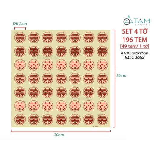 Set 196 tem dán chữ Hỷ nền trong suốt tròn ĐK2cm