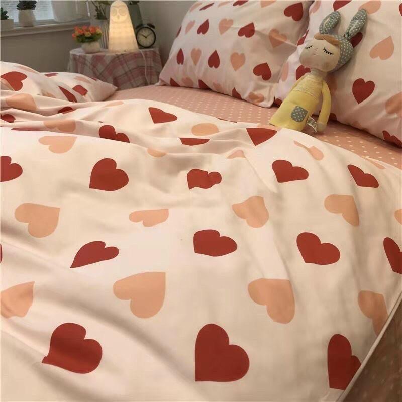 Set Chăn Ga Gối Cotton Organic 100%cotton Hàng Nhập Khẩu Cao Cấp 4 Món Trái Tim