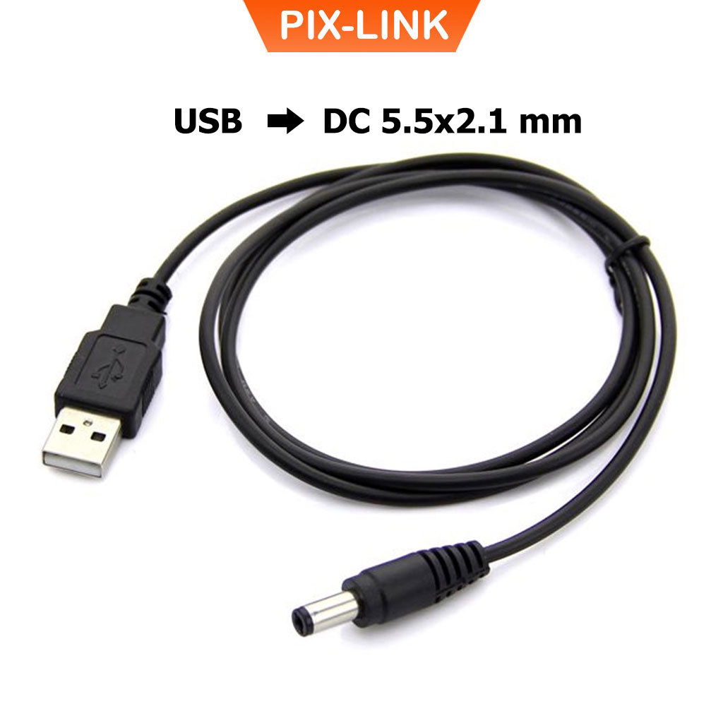 Dây Nguồn Pixlink USB Ra Đầu DC 5.5x2.1 mm Đầu Tròn Dùng Cho Thiết Bị Mạng, Sạc Cho Nôi Điện, Loa Bluetooth, Thiết Bị Dùng Nguồn 5V - Hàng chính hãng/ Hàng nhập khẩu