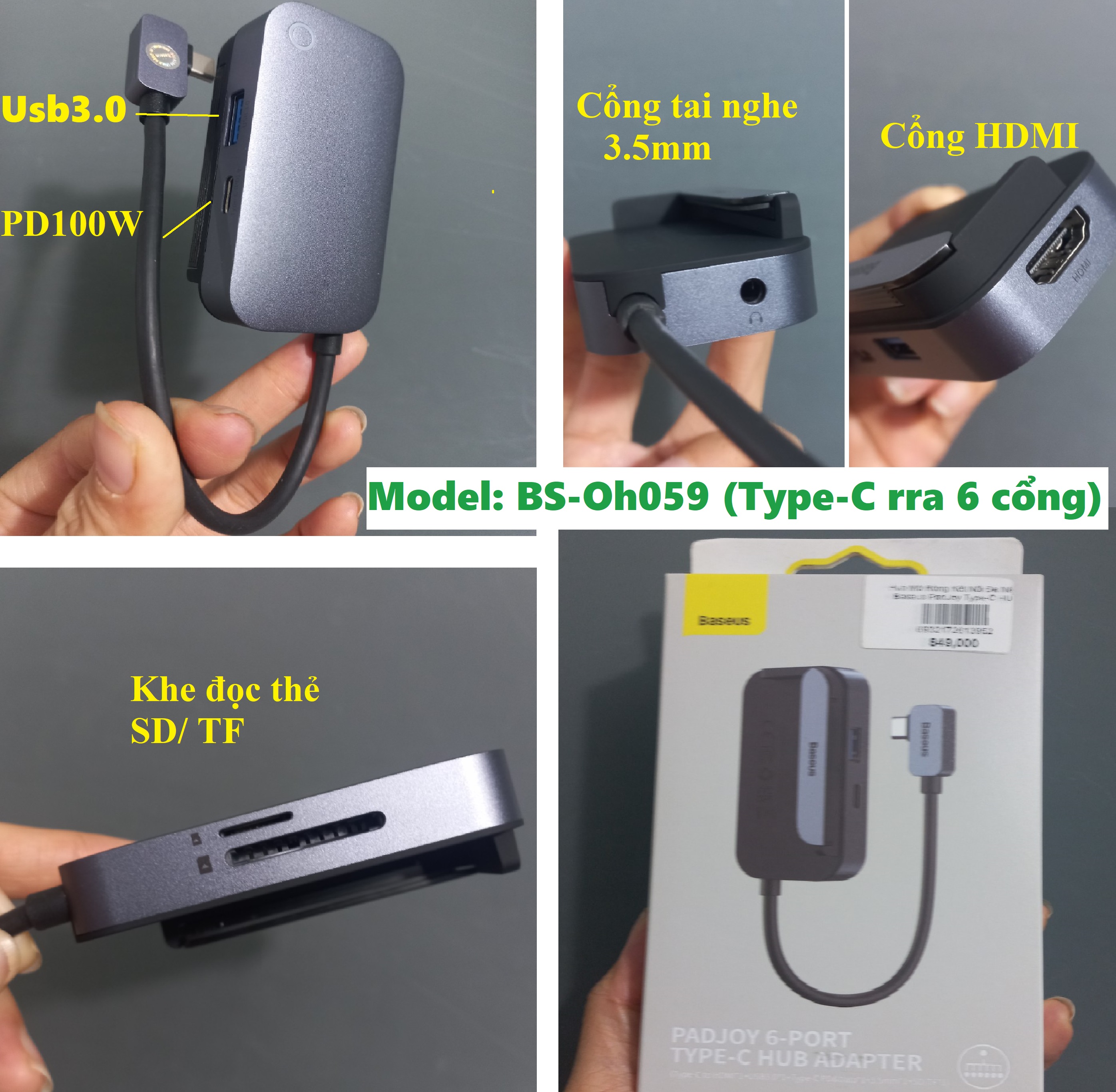 Hub mở rộng cổng type C cho iPad Mac laptop Baseus PadJoy BS-OH058 /  BS-OH059 _  hàng chính hãng