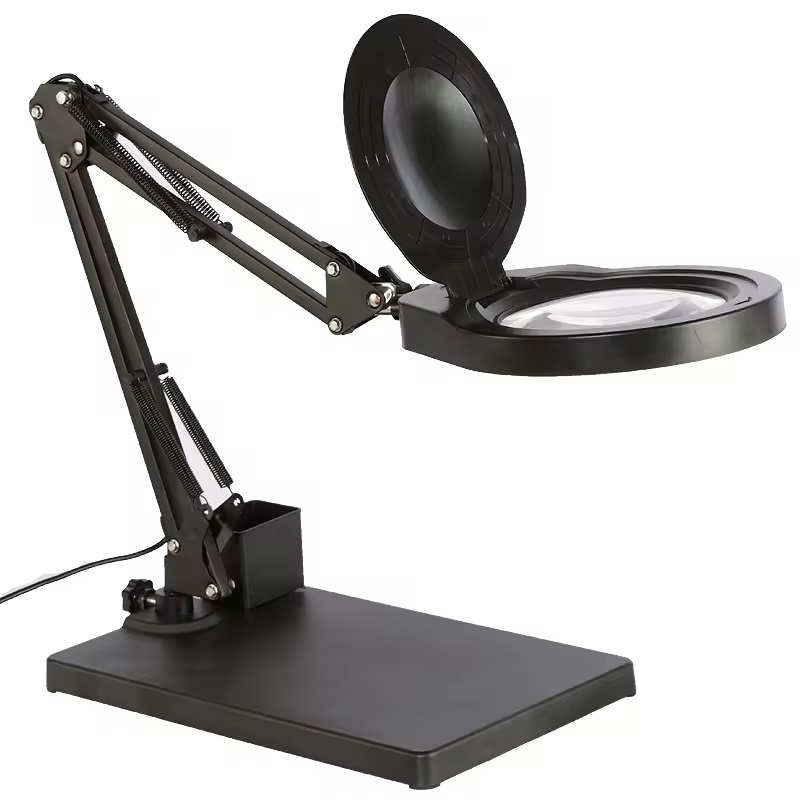 Kính lúp để bàn có đèn TERINO DE-78B (phóng đại 10X và 20X, Led, màu đen) - Hàng chính hãng