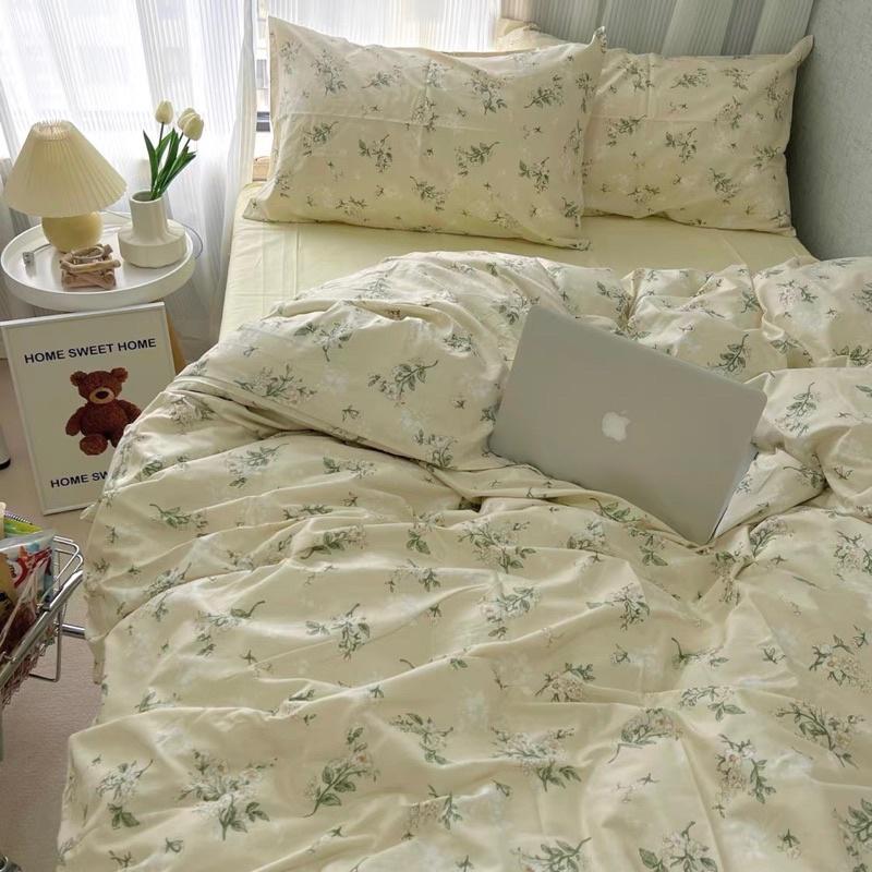 Set Chăn Ga Gối Cotton Living 100%cotton Hàng Nhập Khẩu Hoa Nhí Vintage Nhẹ Nhàng