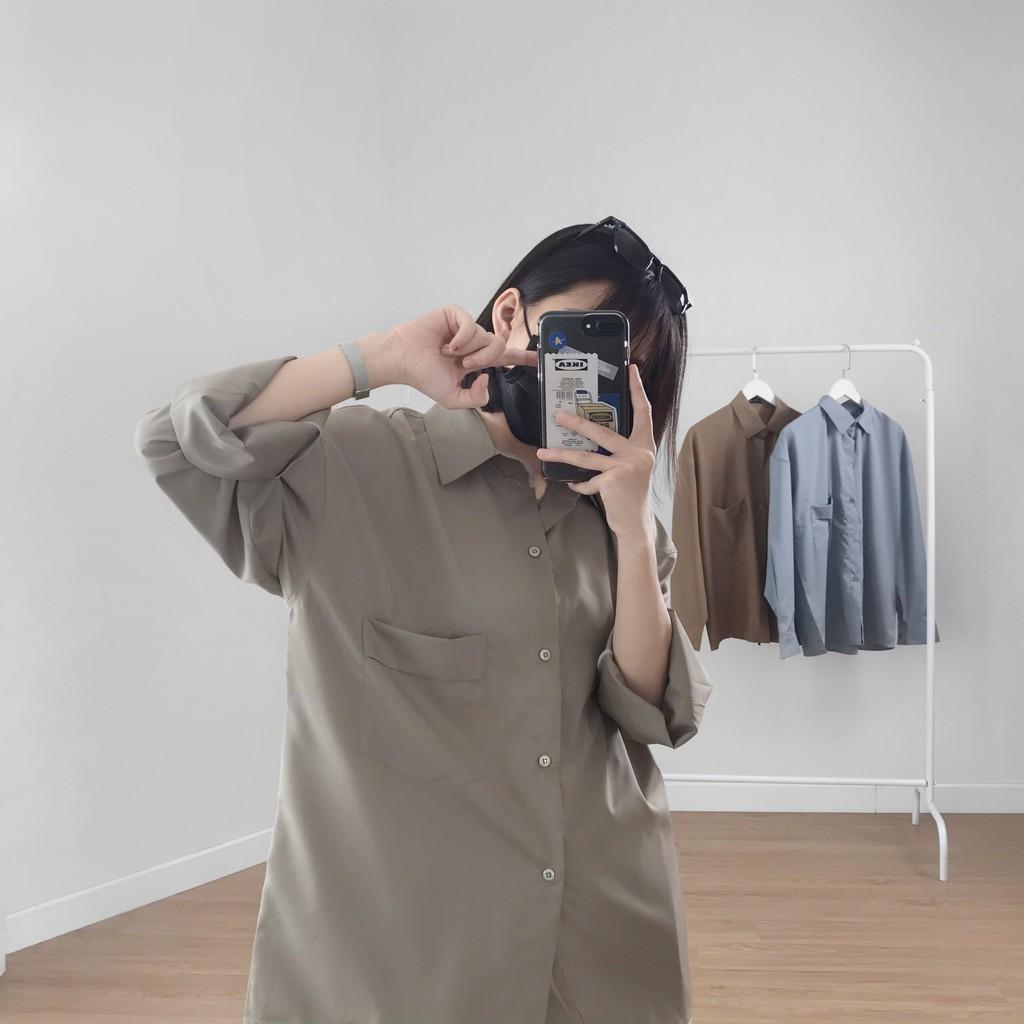 Áo sơ mi dài tay basic túi trước ngực , áo thun nam nữ trơn unisex , Odin Clothing