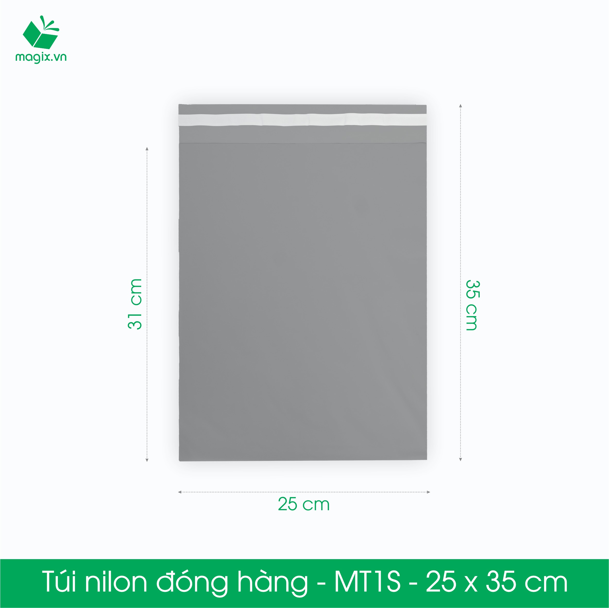 MT1S - 25x35 cm - Túi nilon gói hàng - 100 túi niêm phong đóng hàng màu xám