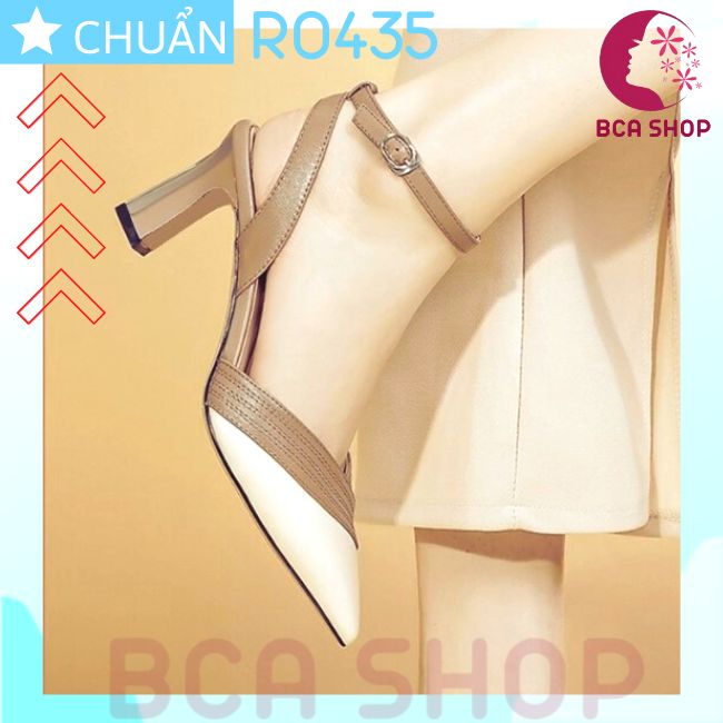 Giày cao gót nữ 6p RO435 ROSATA tại BCASHOP đế vuông mũi nhọn phối màu thời trang và sành điệu - kem phối nâu