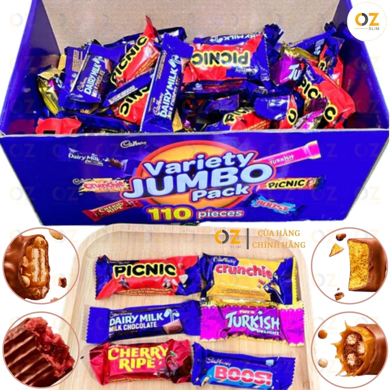 Socola thanh Cadbury Variety Jumbo hỗn hợp 6 vị 1.56kg (110 thanh) Úc - Giúp bổ sung dinh dưỡng, khoáng chất và năng lượng - OZ Slim Store