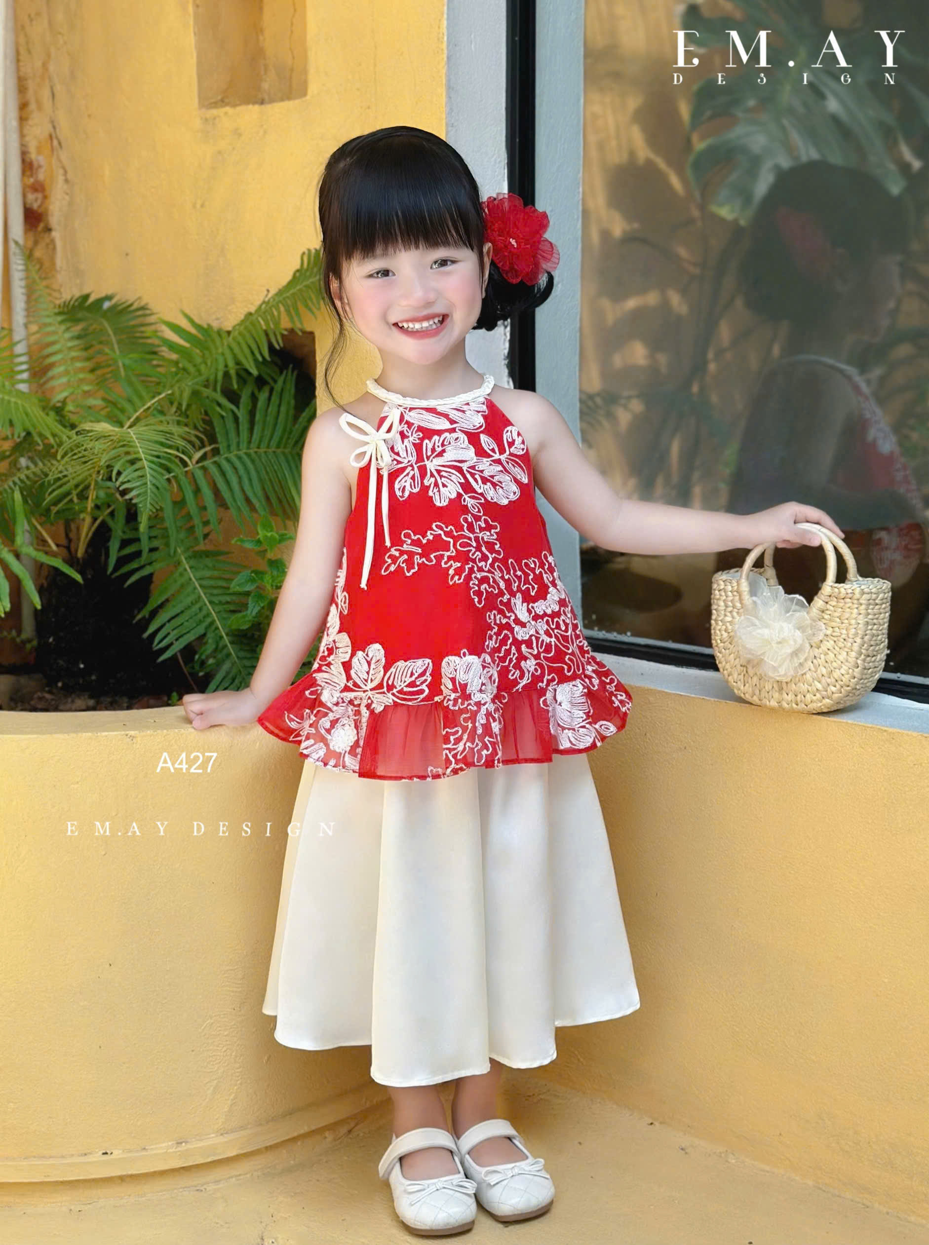 Set áo yếm cô Tấm cho bé gái đi chơi lễ tết noel giáng sinh năm mới biểu diễn đẹp chất lụa mát
