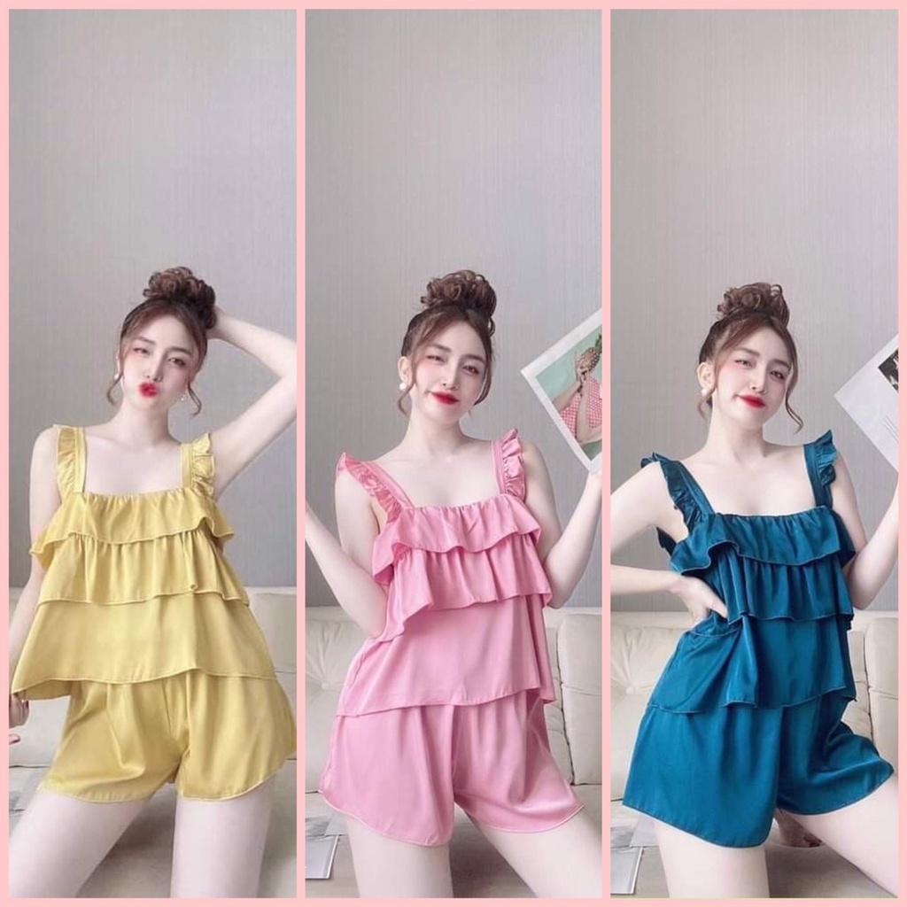 Đồ ngủ sexy nữ FREE SHIP Đồ ngủ hai dây chất lụa satin 4 tầng bèo chất mịn quyến rũ