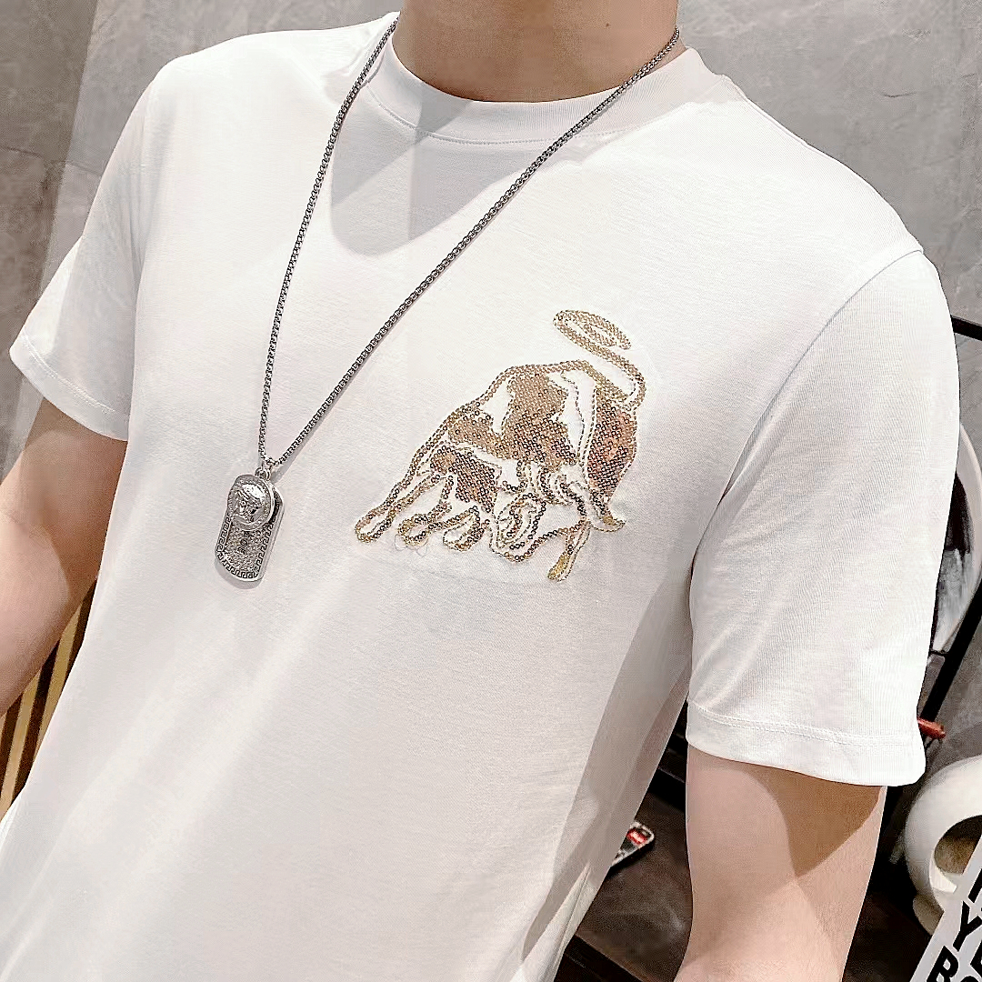 Áo thun nam tay ngắn cao cấp TC chất vải cotton co dãn, chữ in nổi cùng họa tiết đính hạt kim sa tinh tế, chi tiết, phong cách trẻ trung, lịch lãm-66281
