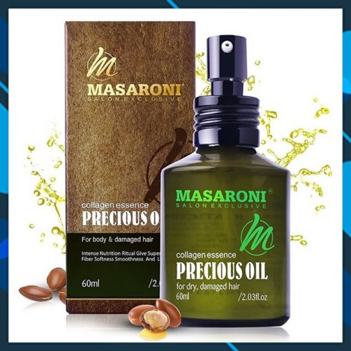 Tinh dầu Argan Masaroni Precious Oil Collagen Essence dưỡng bóng mượt tóc Canada 60ml