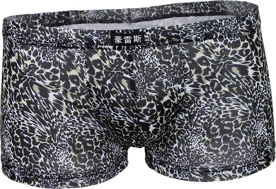 Men's Comfy Black Leopard Print Low Waist Boxer Briefs Underwear Shorts