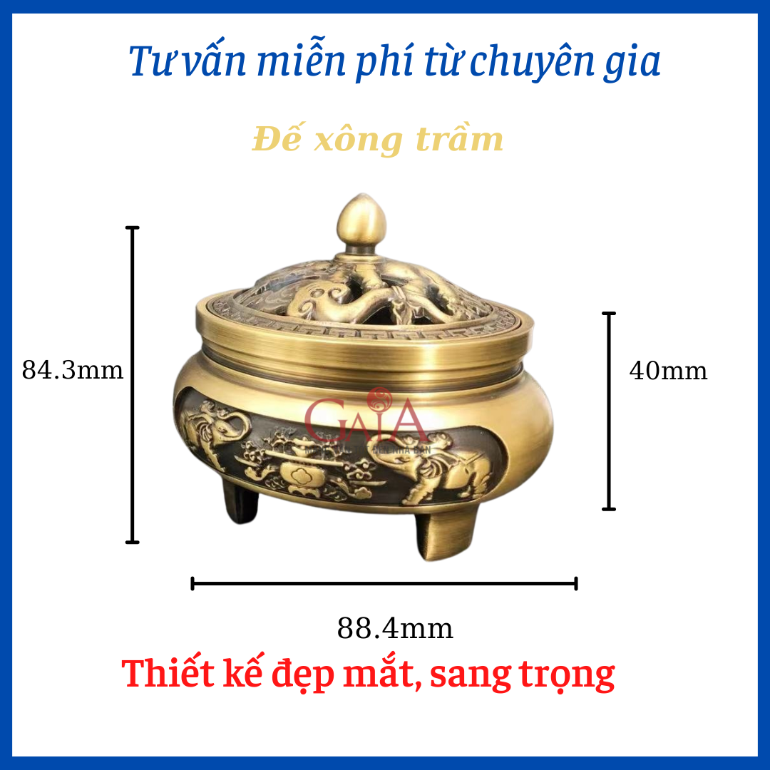 Lư xông trầm cao cấp bằng đồng nguyên khối chạm khắc tinh tế