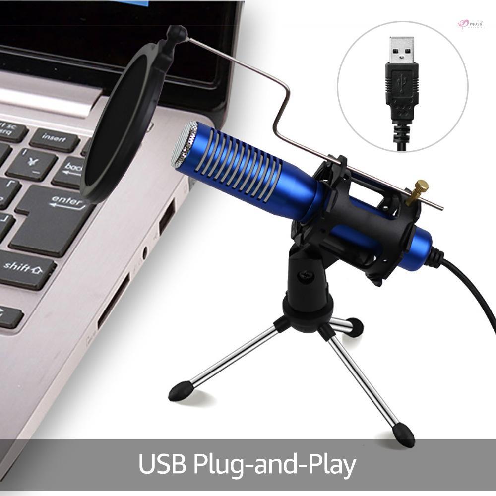 Micro thu âm mini có dây USB kèm giá đỡ ba chân chống sốc cho PC Laptop chơi game phát sóng trực tuyến