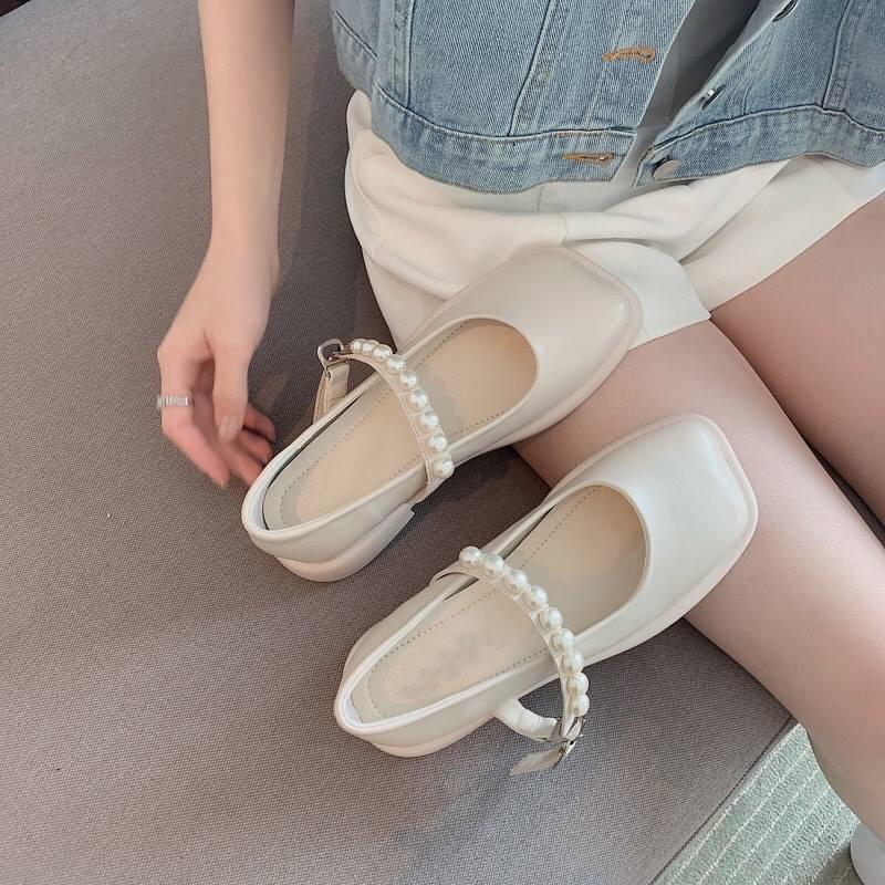 Giày ulzzang lolita nữ mũi vuông phối quai ngọc FAROSA - K10 nữ tính hai màu đen trắng cực hót