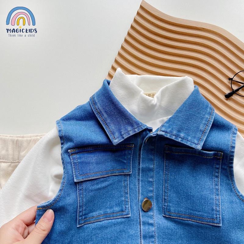 Áo khoác gile jeans bò mềm cho bé trai Magickids Áo khoác mùa đông dày dặn giữ ấm cho bé AO21015