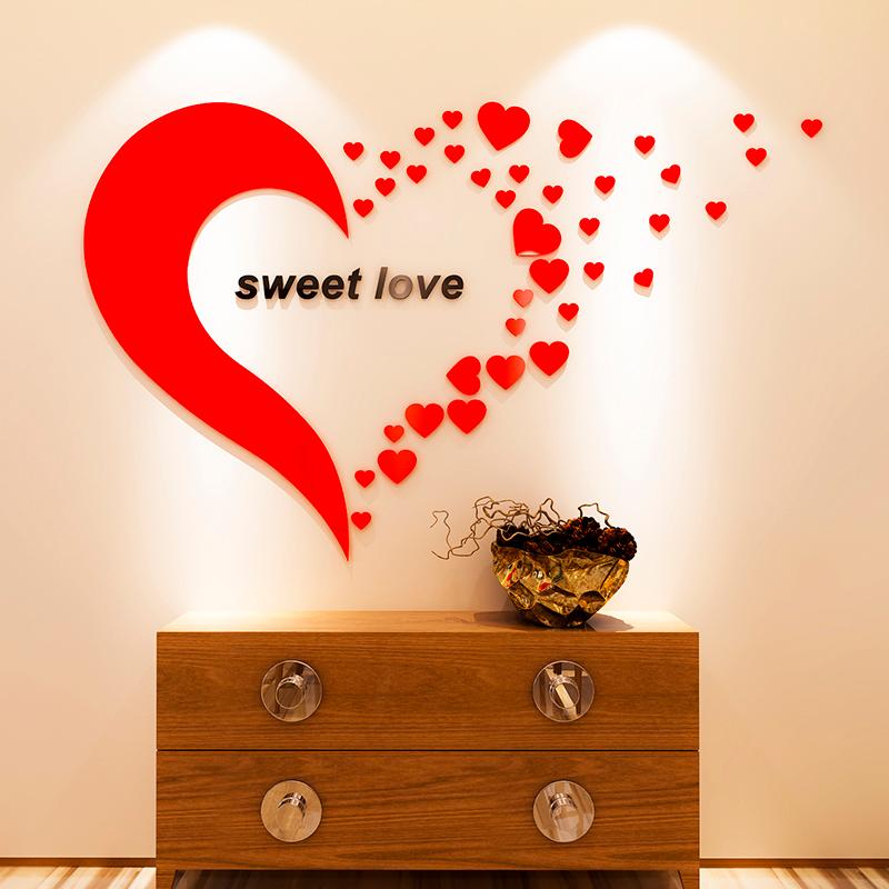 Tranh dán tường mica 3d decor khổ lớn trái tim sweet love lãng mạng trang trí phòng khách, phòng ngủ, phòng cưới