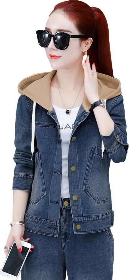 Áo khoác jean nữ phối nón màu 