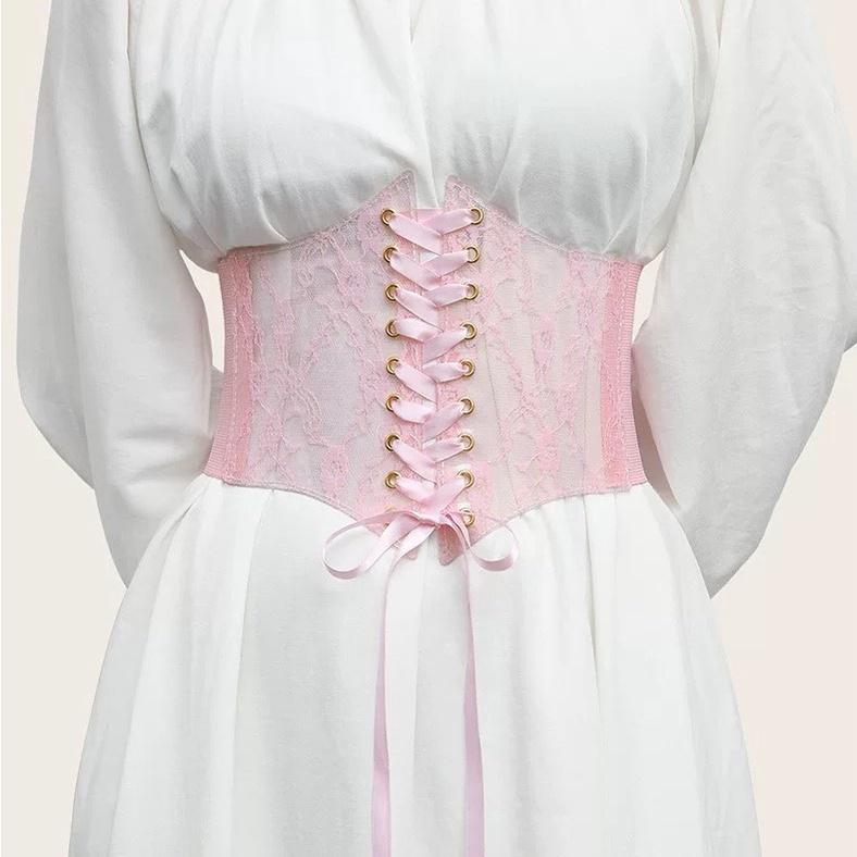 Corset nịt bụng thắt eo dạng khóa bấm Đai nịt bụng ren xuyên thấu thắt váy vintage