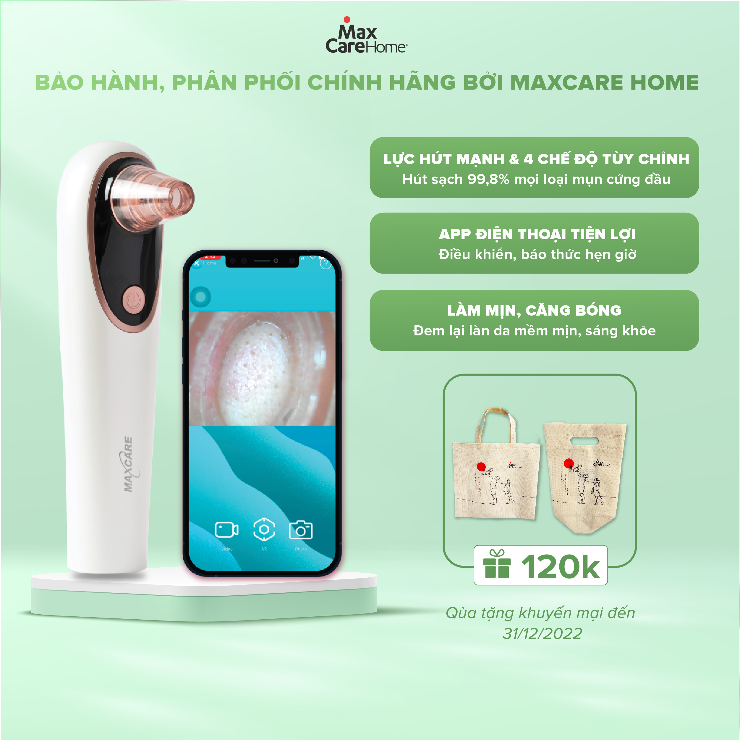 Máy hút mụn đầu đen tích hợp CAMERA SOI DA Maxcare Max666PRO phiên bản cao cấp giúp tìm và hút sạch mụn đầu đen, mụn cám