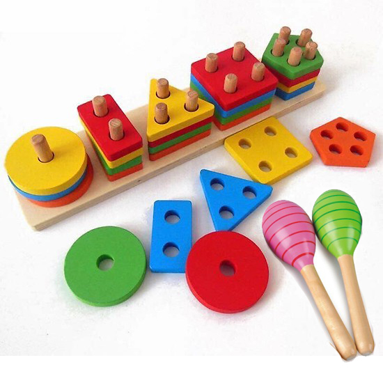 Đồ Chơi Cho Bé Thả Hình Khối Bằng Gỗ 5 Hình Khối Cơ Bản Giúp Trẻ Luyện Tay Và Phân Biệt Màu Sắc Tặng Kèm Xúc Xắc Lục Lạc Bằng Gỗ