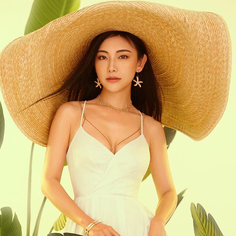 70CM Quá Khổ Nón Rơm Cho Nữ Rộng Vành Nón Đeo Mùa Hè Đi Nghỉ Ảnh Đạo Cụ Packable Lớn Giấy Cói Đi Biển nón Lưỡi Trai