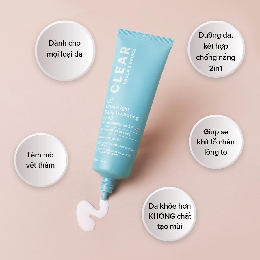 Kem chống nắng dành cho da mụn Paula's Choice Clear Ultra-Light Daily Hydrating Fluid Broad Spectrum SPF 30+ (Mã 6130)