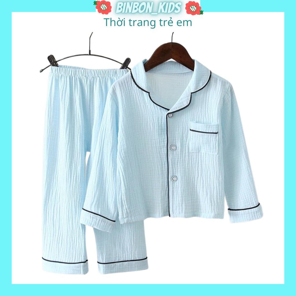 Bộ pijama cho bé trai bé gái Binbon kids, đồ bộ ngủ mặc nhà cho bé chất đũi nhăn siêu mát cho bé từ 7-28kg
