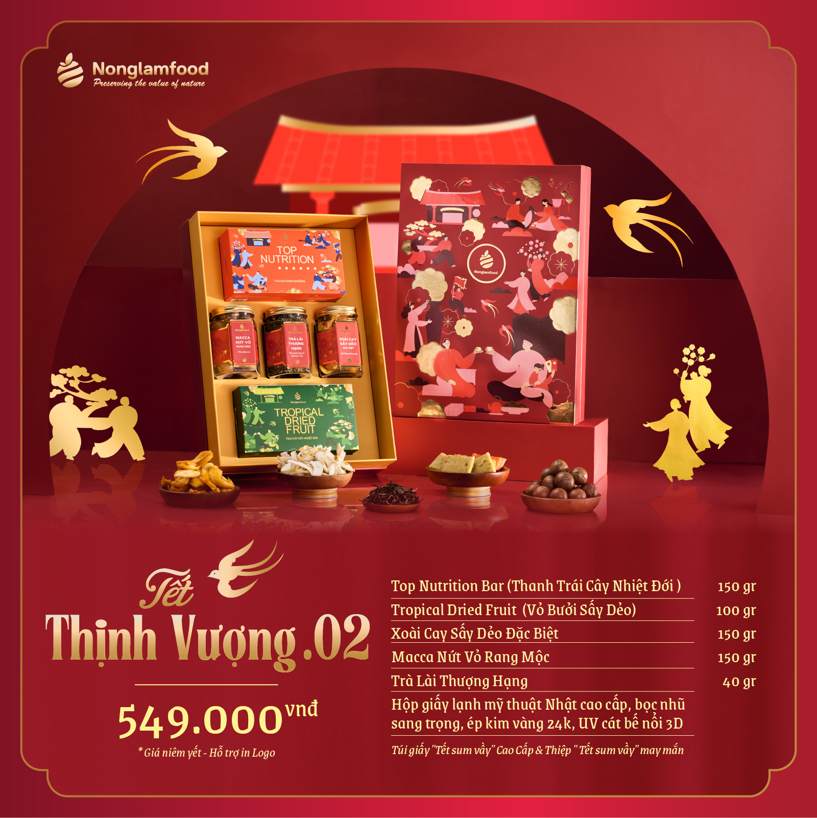 [BỘ QUÀ TẾT 2025] Set quà Tết Thịnh Vượng 2 Nonglamfood | Hạt mứt tết cao cấp, quà tặng cho người thân