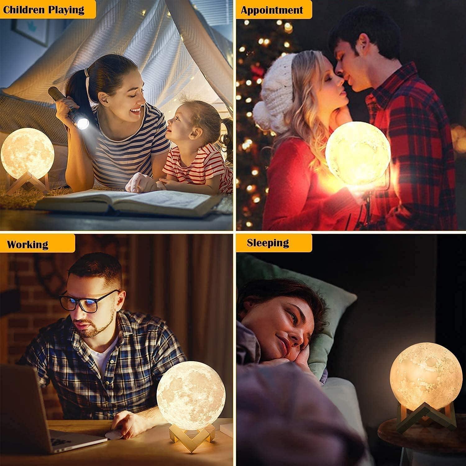 Ánh sáng mặt trăng 3D 16 màu LED với giá đỡ bằng gỗ và điều khiển điều khiển từ xa và điều khiển cảm ứng và USB có thể sạc lại