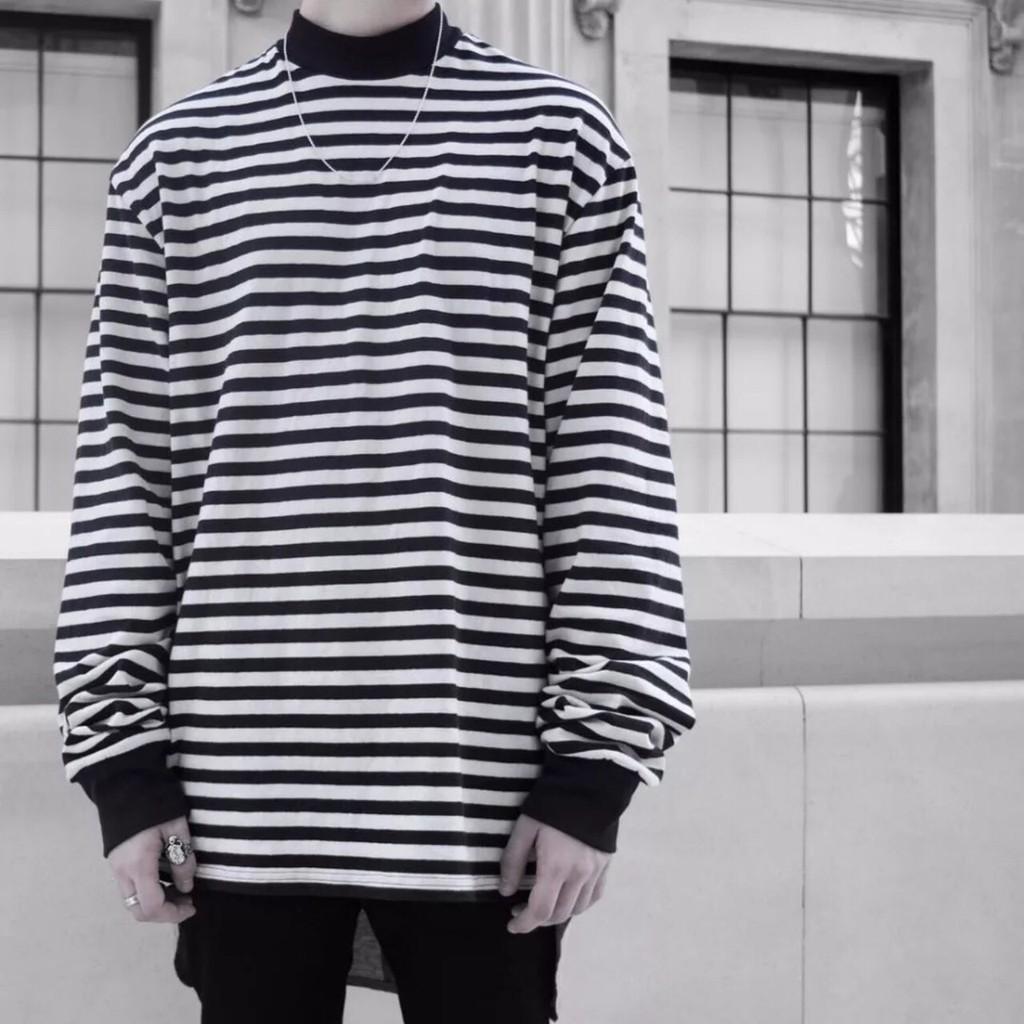 Áo Thun Sweater Unisex tay dài nam Sọc Ngang Cổ Lọ TNS103 aothununisex