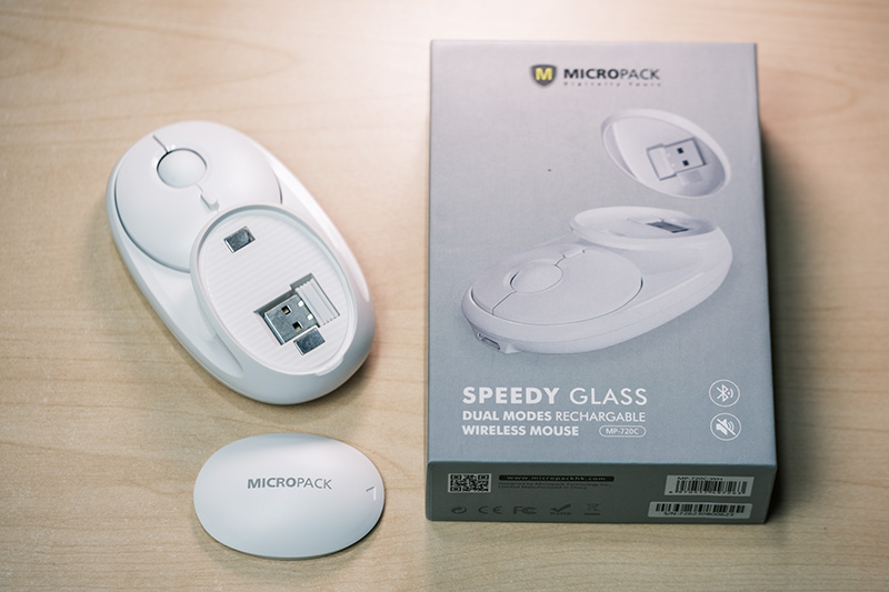 Chuột Không Dây MicroPack SPEED GLASS MP-720C Rechargeable Wireless Mouse 2.4G Bluetooth Dual Mode Tích Hợp Gương Mini Hàng Chính Hãng
