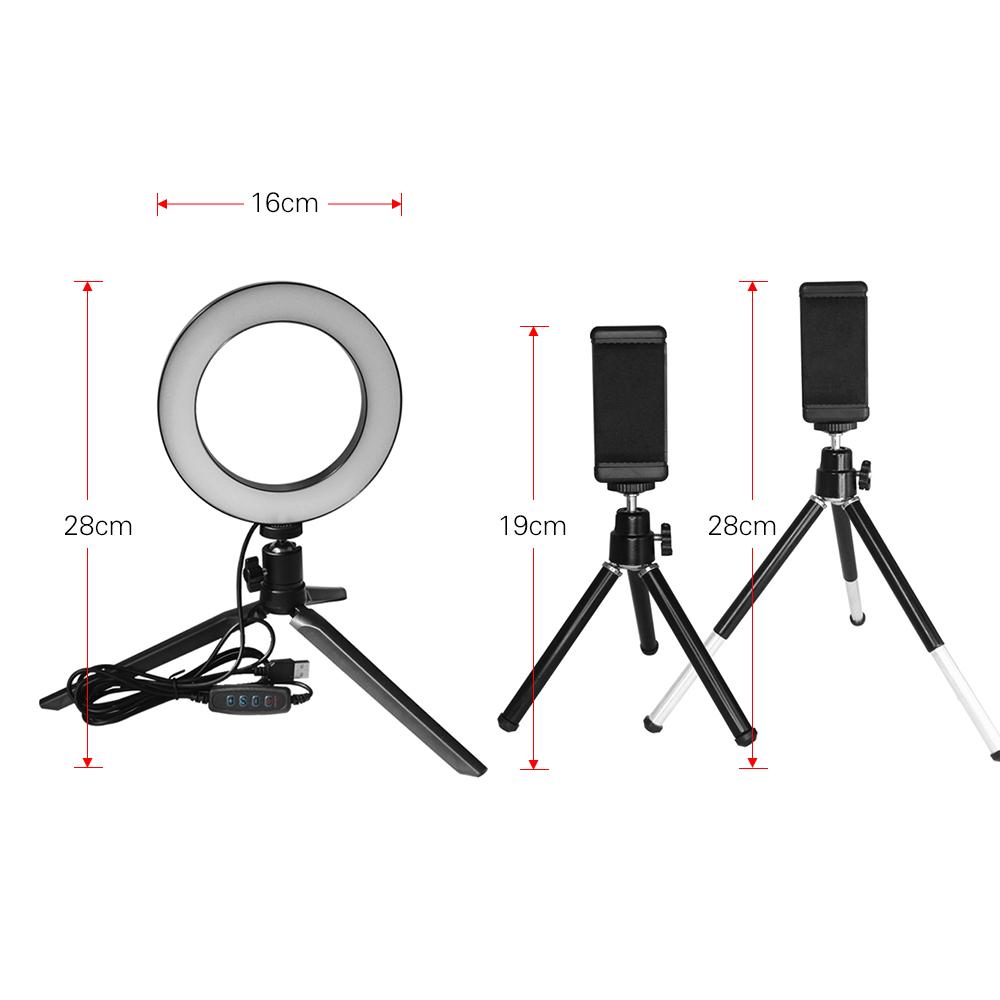 Đèn LED 3500-6500K vòng 6 inch 3 màu Có thể điều chỉnh độ sáng với giá đỡ ba chân để trang điểm Live Sream