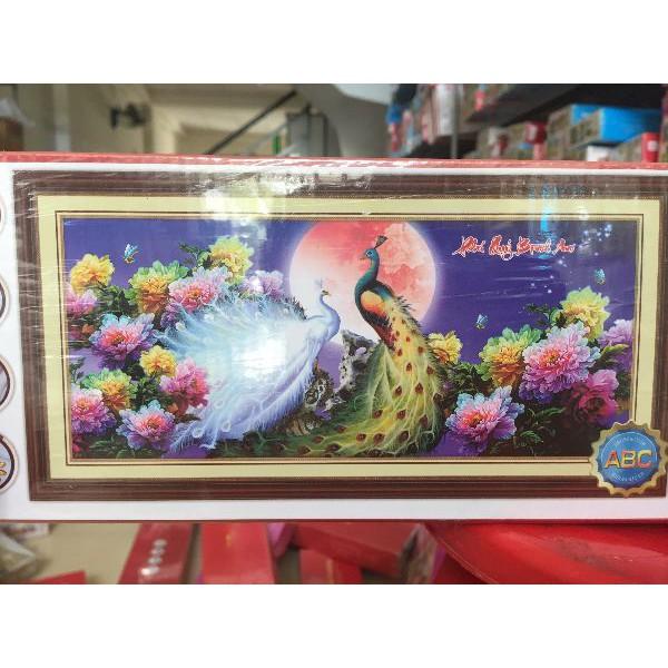 Tranh đính đá chim công phú quý bình an KT 120x60cm
