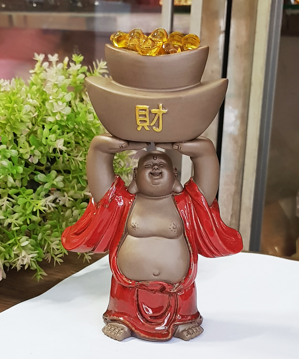 Tượng Di Lặc tử sa mẫu đứng nâng thỏi vàng may mắn