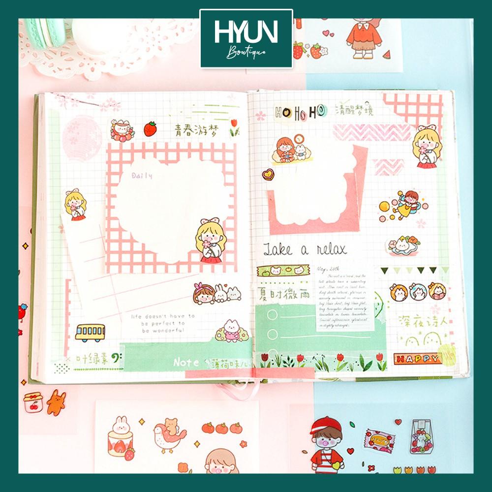 SET 10 tờ Sticker dán PVC và Washi Hyun Boutique Trang trí sổ tay Bullet Journal DIY